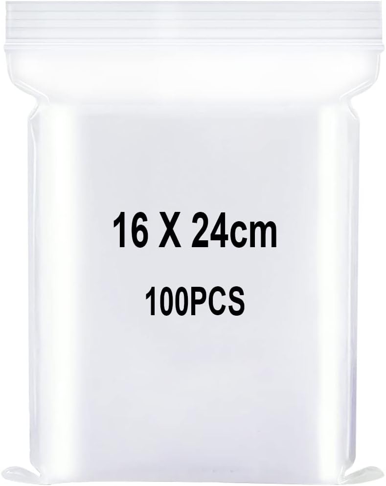 YOFADCI Resealable Clear Plastic Bags 16x24cm 100PCS Thick Durable Press Seal