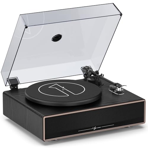 1 BY ONE Plattenspieler mit Lautsprechern, All-in-One Vinyl-Player mit Bluetooth, AT-3600L Tonabnehmer, Riemenantrieb, Phono-Vorverstärker & RCA-Ausga