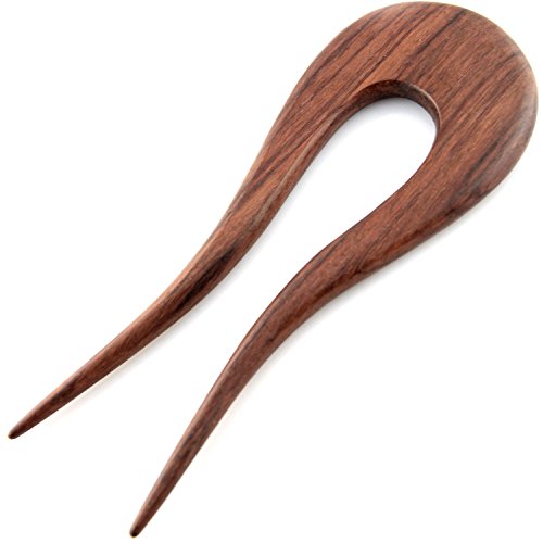 Evolatree Double Prong Hair Pin - Natural Wooden Hand Carved Hair Stick - Wood Hair Accessories - Lulu Drop - 5"