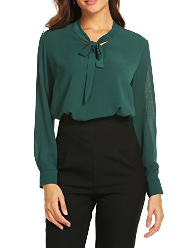 Women Bow Tie Neck Shirt Chiffon Blouse 