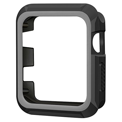 Apple Watch Case, iitee 42mm Rugged Slim Protective iWatch Case for Apple Watch Series 3/2/1 – Polycarbonate + Soft TPU Bumper (Black/Grey)