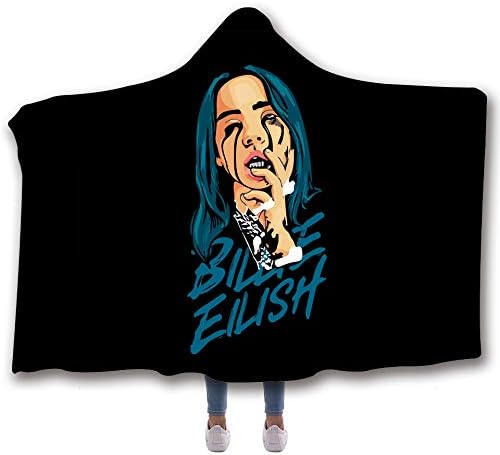 Desdemona Sakura Novelty Hooded Blankets, Sherpa Throw Blankets Warm Cozy Blankets for Kids Adults 60"X80"/50"X60"- Billie Eilish Black