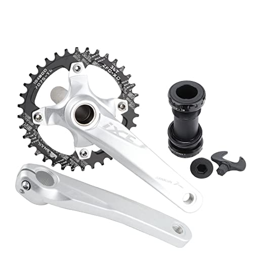KOOZER Bicycle Crank Arm Set BCD 104 Road Mountain Bike Crankset with Bottom Bracket With 38T Single Chain Ring Chainrings (Sliver)