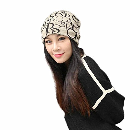 Qike Cotton Letter Slouchy Hip-Hop Beanie Skull Cap Hat Head Scarf Men Women coffee