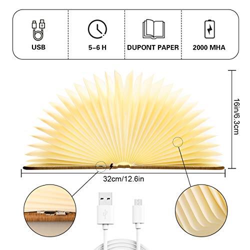 Briignite Folding Book Lamp, Wooden Desk Lamp LED Beside Lamp, USB Rechargeable Reading Light, 5 Color Modes, Perfect for Nightstand, Coffee Table, Christmas Gift, Home Decor, Size (9.45×6.5×1 in)