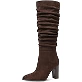 Erocalli Brown Suede Knee High Boots Fall Slouchy Tall Long Chunky Heel Side Zipper Winter Boot Chocolate