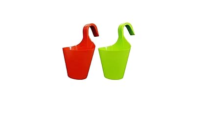 Naturally Green (Multicolor Set of 2) Glory Hook Pot for Railings/Railing Flower Pot - Set of 2