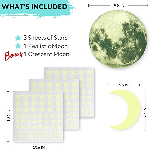 LUMOSX-Glow-in-the-Dark-Stars-for-Ceiling-234-pcs-of-Adhesive-Ceiling-Stars-Realistic-Full-Moon-wBONUS-Crescent-Moon-for-Ceiling-Decor-Room-Decor-Bedroom-Decor-Decals-for-Ceiling-Decorations-Kawaii-Ro