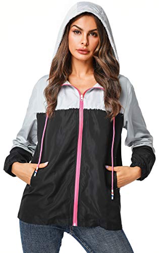 image for ZEGOLO Women's Raincoats Waterproof Packable Colorblock Windbreaker Li