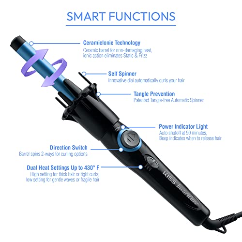 KISS Professional InstaWave Automatic Rotating Curling Iron, 3/4" Pearl