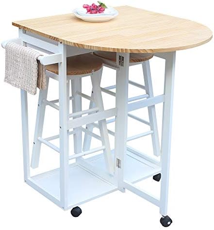 Modern dining cart with two stools, priced at $129.99.