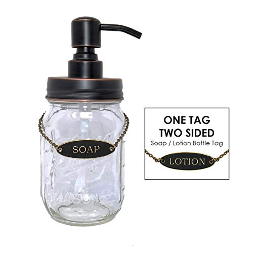 Mason Jar Soap Dispenser (Oil Rubbed Bronze), Bonus Soap/Lotion Label Tag Stainless Steel Pump, with 16 Ounce Ball Mason Jar, Bathroom, Kitchen, Farmhouse Decor (Venetian Bronze)