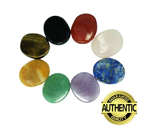 Chakra Stones 8 PCS Kit, Oval Shaped, For Crystal Healing Meditation, Reiki or As Worry Stones or Palm Thumb Pocket Stones (Set of 8 Oval Shape Chakra Stones)