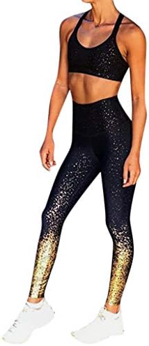 Zalanala Shiny Gold Sequin Yoga Pants, Women's Workout Leggings Fitness Sports Gym Running Athletic Leggings
