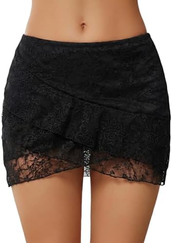 Amazon.com: Navneet Women Sexy Y2K Sheer Lace Ruffle Mini Skirt