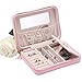 JL LELADY JEWELRY Small Jewelry Box Travel Jewelry Case Portable Faux Leather Jewelry Boxes Ring Box Earring Holder with Mirror for Women Girls (Pink)