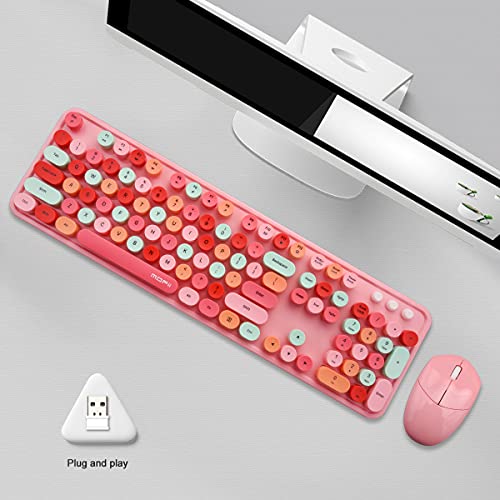 MOFii Wireless Keyboard Mouse Combo, 2.4G Cute Retro Keyboard with