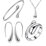 IEnkidu 925 Sterling Silver Necklace Earring Ring Bangle Set for 4 Pcs
