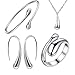 IEnkidu 925 Sterling Silver Necklace Earring Ring Bangle Set for 4 Pcs