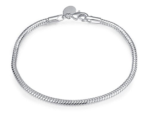 3MM 925 Sterling Silver Snake Chains Bracelet fit European Beads by NYKKOLA