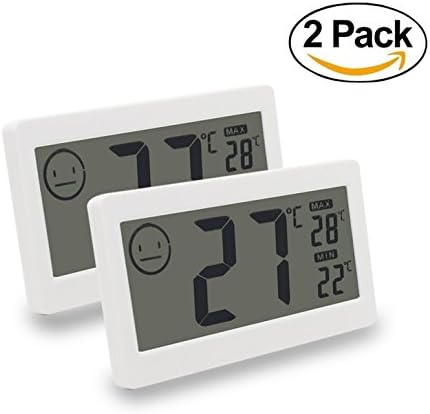 Fliiners Mini Digital Thermometer Hygrometer Temperature Humidity Meter Display with LCD Monitor Indoor Household Office Gym Kitchen etc White (2 Pack)
