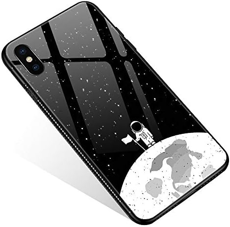 iPhone X Case,iPhone Xs Case,Slim Tempered Glass Back Cover Silicone Bumper Frame Shockproof Anti-Scratch Cover Case for Apple iPhone X/XS Astronaut Moon