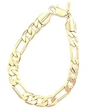 Men's Yellow Gold Plated 9mm Figaro Chain Link Bracelet - Lifetime Warranty