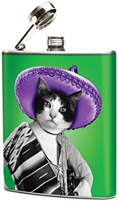 Oso and Bean Cat Mexicana Designer Art Hip Flask