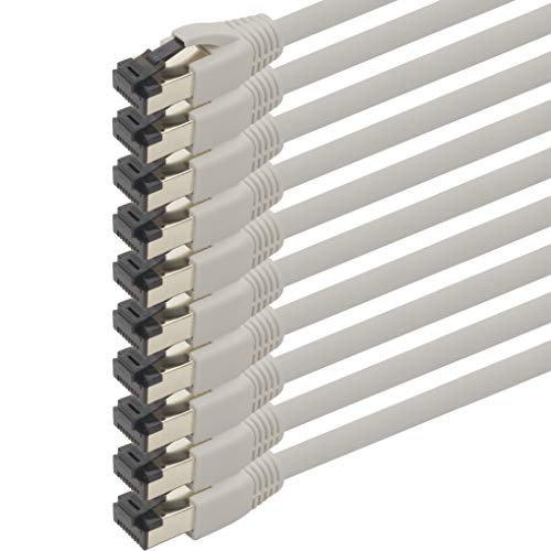 1aTTack.de 1,5m Cat 8 Netzwerkkabel CAT8 Kabel Grau - 10 Stück Cat.8 Lan 2000 Mhz 40 Gbit s 40GBase-T Poe+ Patchkabel Ethernetkabel LSZH - 10 x 1,5 Meter Grau