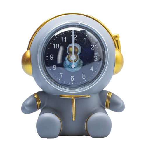 COORFORMER ASTRONAUT DESK CLOCK PIGGY BANK/SAVINGS JAR, KIDS ROOM SPACE THEME DECOR, CHILDREN CLOCK FOR HOME SCHOOL BEDROOM LIVING ROOM, FOR BOYS AND GIRLS GIFT – REMOVABLE BATTERY OPERATED – GRAY