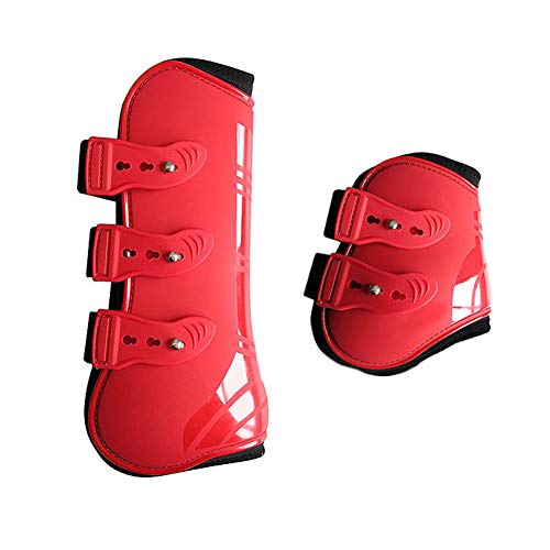 GEZICHTA 4 Pack Adjustable Front Hind Horse Leg Boots Protection Wraps, PU Shell Shockproof Horse Leg Protective Guards Protective Gear for Horse Jumping, Riding, Eventing