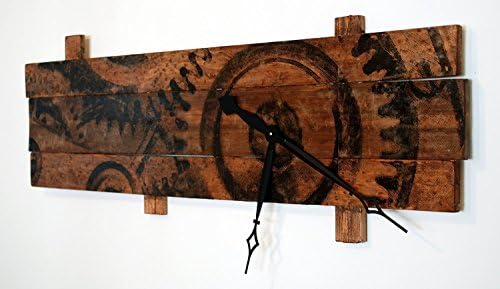 Extra Large Wall Clock with Clock Gears Art on Stained Distressed Wood Boards