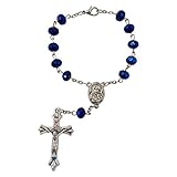Deep Blue Crystal Beads One Decade Auto Rosary Catholic Crucifix Jerusalem Holy Soil Centerpiece