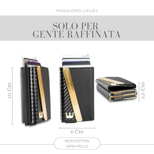 MAGGIORE LUXURY Unisex Wallet Double Card Holder Up to 12 Cards Genuine Leather for Men and Women Protection Rfid Protection Italian Quality Free Coin Purse Double Gold Wallet Milan