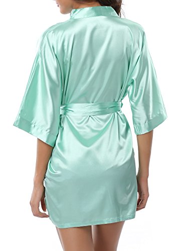 FADSHOW Women's Silk Kimono Robes Bathrobes Short Wedding Robes for Bridal Party,Light Green,Large