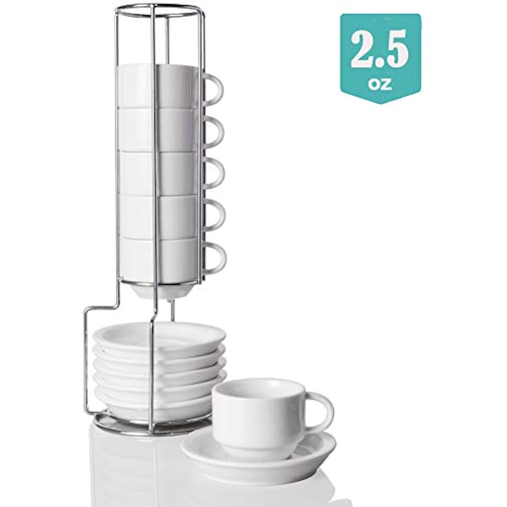 Porcelain Espresso Cups & Saucer Set, Stackable Demitasse ...