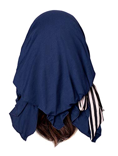 Soft Pre-tied Navy Blue Head-scarf Snood with Black & White Stripe Wrap - 093