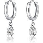 SLUYNZ 925 Sterling Silver Small Teardrop Hoop Earrings for Women Teens Tiny CZ Droplet Huggie Earrings with Diamond Dangle