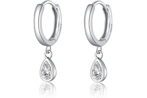 SLUYNZ 925 Sterling Silver Small Teardrop Hoop Earrings for Women Teens Tiny CZ Droplet Huggie Earrings with Diamond Dangle