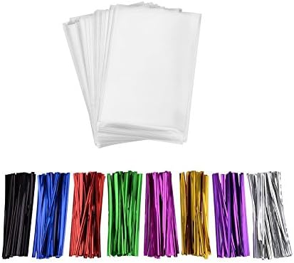 400 Pcs 4 in x 3 in(1.4mil.) Clear Flat Cello Cellophane Treat Bags Good for Bakery, Cookies, Candies ,Dessert with 5 color random Twist Ties!