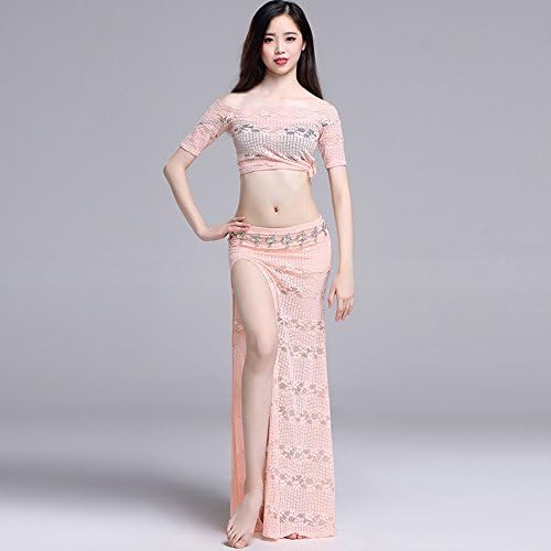 Xueyanwei Professional Women Belly Dance Skirt Set Belly Dance Practice Dress Big Swing Skirt Indian Dance Performance Costume,Pink,L