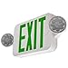 LFI Lights | Combo Green Exit Sign with Emergency Lights | White Housing | All LED | Two Adjustable Round Heads | Hardwired with Battery Backup | UL Listed | (2 Pack) | COMBOJR2-G