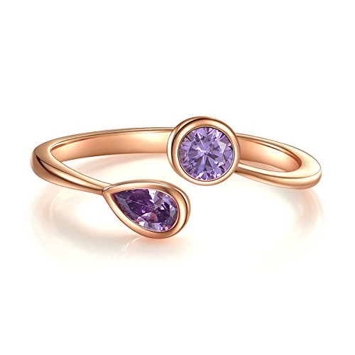 Wrap Stackable Cubic Zircon June Simulated Alexandrite Birthstone Ring Rose Gold Plated Sterling Silver Open Ring Anniversary Gifts For Her Unique Christmas Gifts Xmas Gifts Birthday Gifts for Women