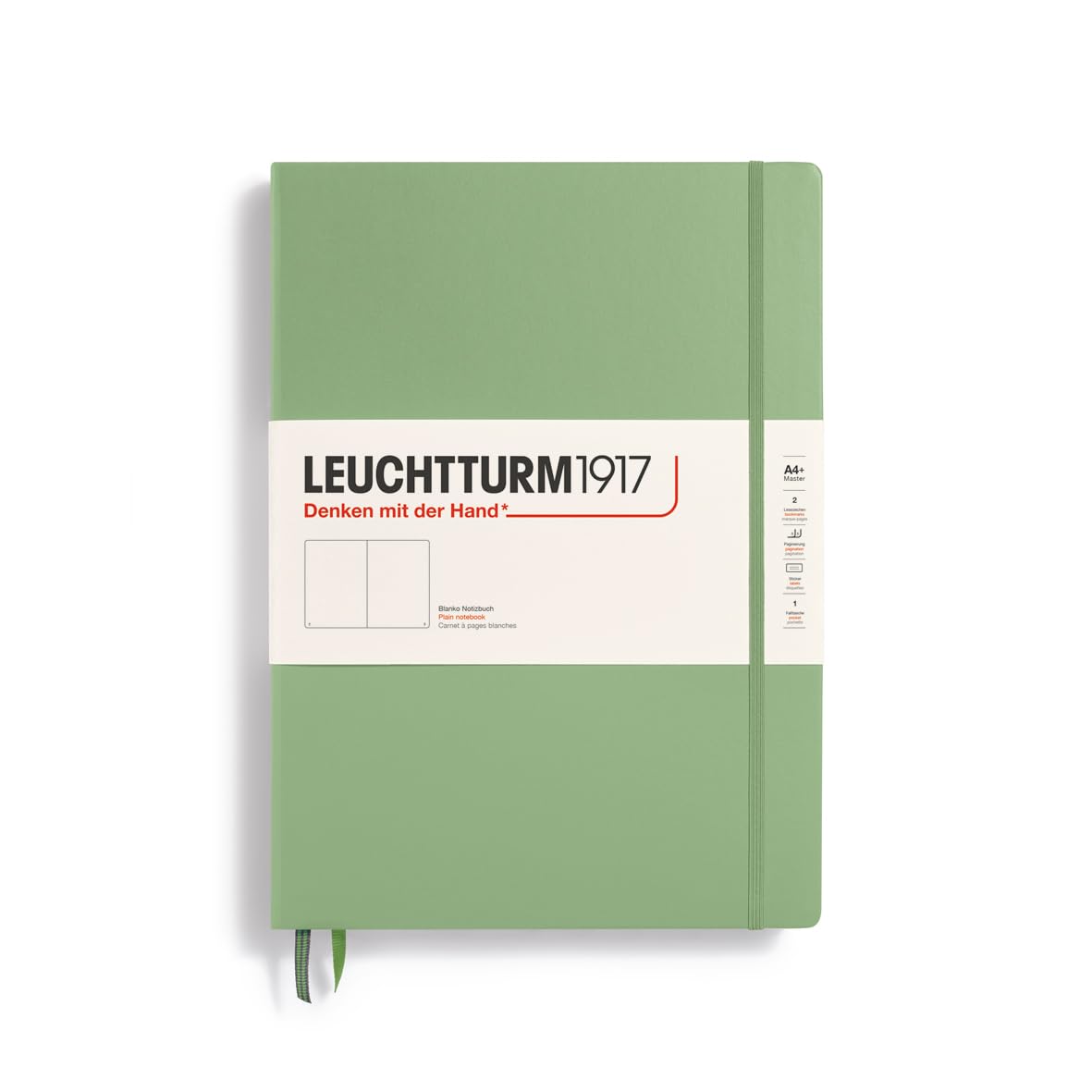 LEUCHTTURM1917 370259 Master Classic Notebook (A4+) Hardcover, 235 Numbered Pages, Sage, Blank