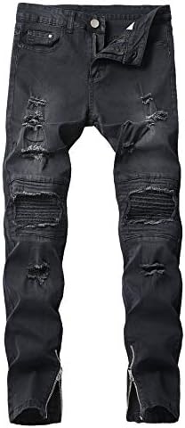 Qazel Vorrlon Men's Biker Moto Distressed Destroyed Fashion Skinny Fit Jeans