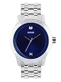 GUESS Men's Blue and Silver-Tone Diamond Dress Watch