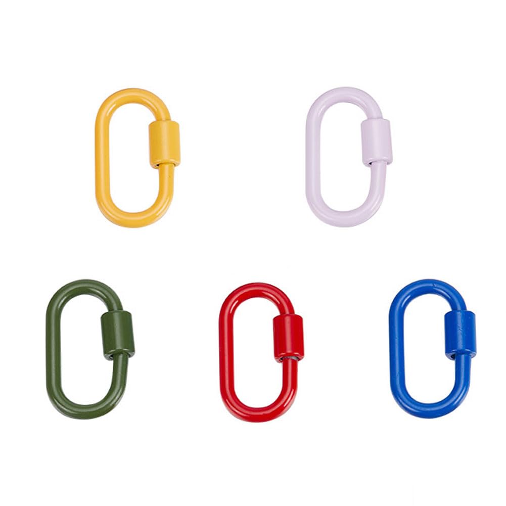 DELORIGIN 5Pcs 5 Color Enamel Alloy Carabiner Lock Screw Carabiner Clip 1.4x0.86inch Climbing Lock Durable Lightweight Oval Clasps for Outdoor Sports Climb Keychains Camping