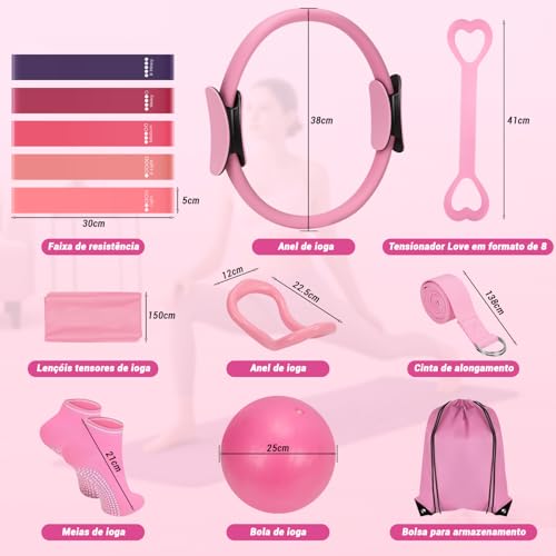 Kit Pilates em Casa, Conjunto de 13 Peças para Yoga Pilates Circle, Kit de Ioga para Iniciantes e Entusiastas de Pilates