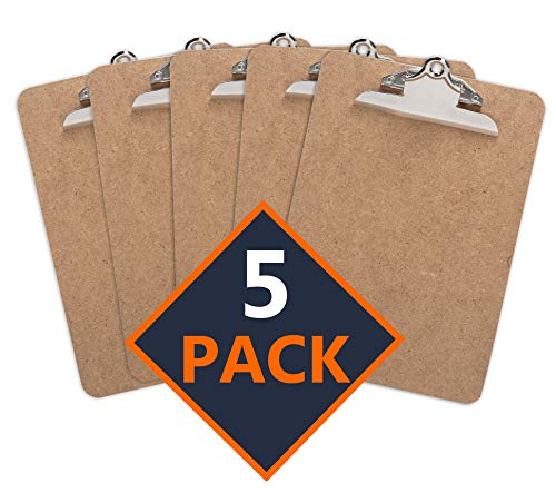 Clipboard (Pack of 5) Standard Clip Hardboard | for Classroom,Clerical Work & Office use (Letter Size 9'' x 12.5'')