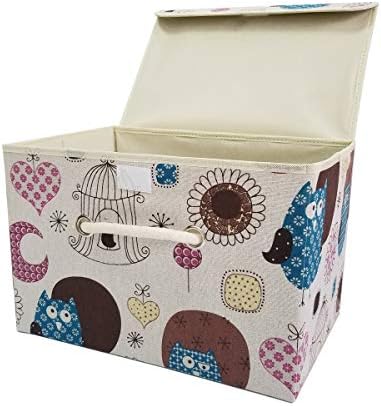 Hscackee Large | 14.6x9.8x9.8" | Closet Storage Bins, Foldable Storage Cubes Box with Lids and Handles, Collapsible Storage Basket Containers Organizer with Linen Fabric for Home, Closet, Bedroom